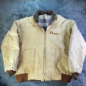 Vintage Big Dutch Work Jacket Tan Plaid Lined Corduroy Collar Men's L